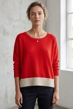 Duffy 100% cashmere sweater orange & cream long sleeve pullover sweater medium